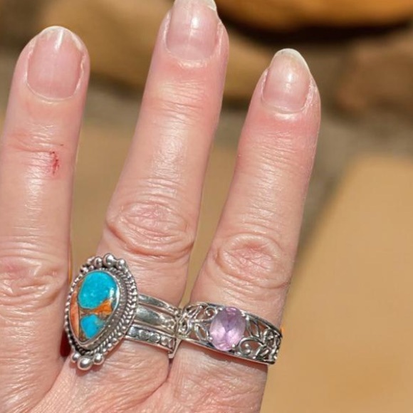 Amethyst 1K natural beautiful, marquee cut 925 silver, scroll style ring ❤️ - Picture 4 of 5